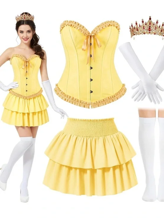 Yellow Ruffled Corset & Tiered Skirt Costume Set - Picture 1 of 5